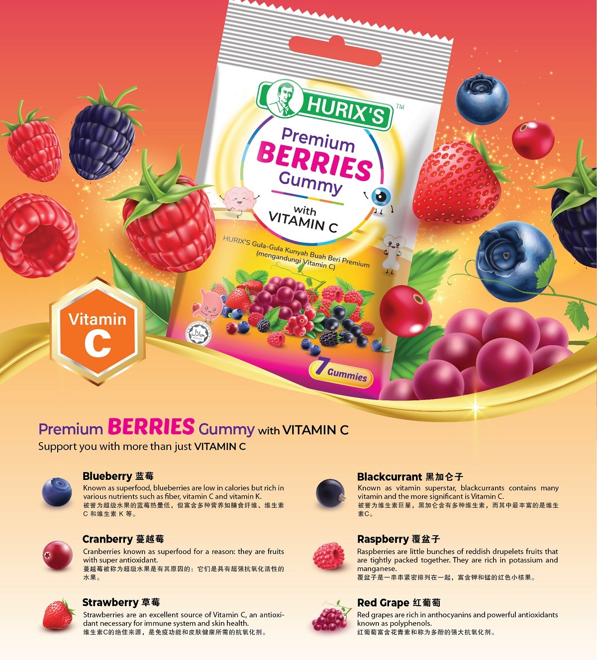 HURIX'S Premium Berries Gummy (with Vitamin C)